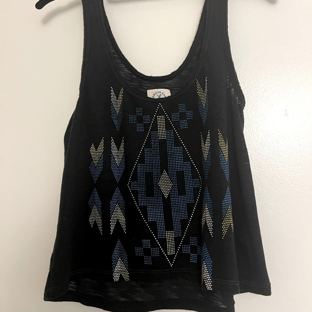 Black Patterned American Eagle Tank Top